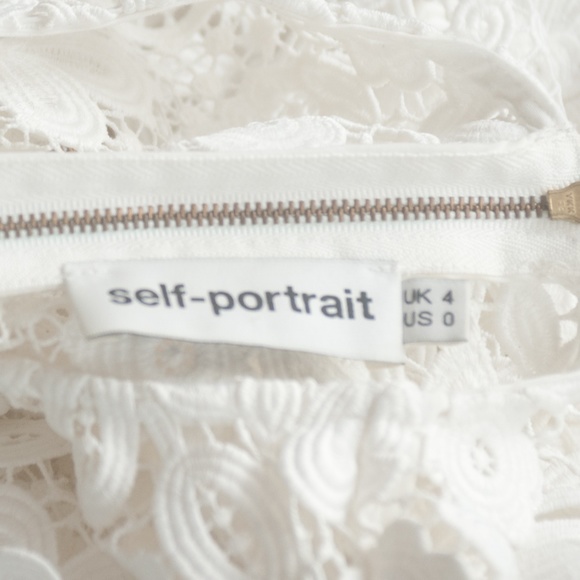 Self Portrait Long Sleeve Off White Lace 3D Mini Dress - Picture 2 of 9